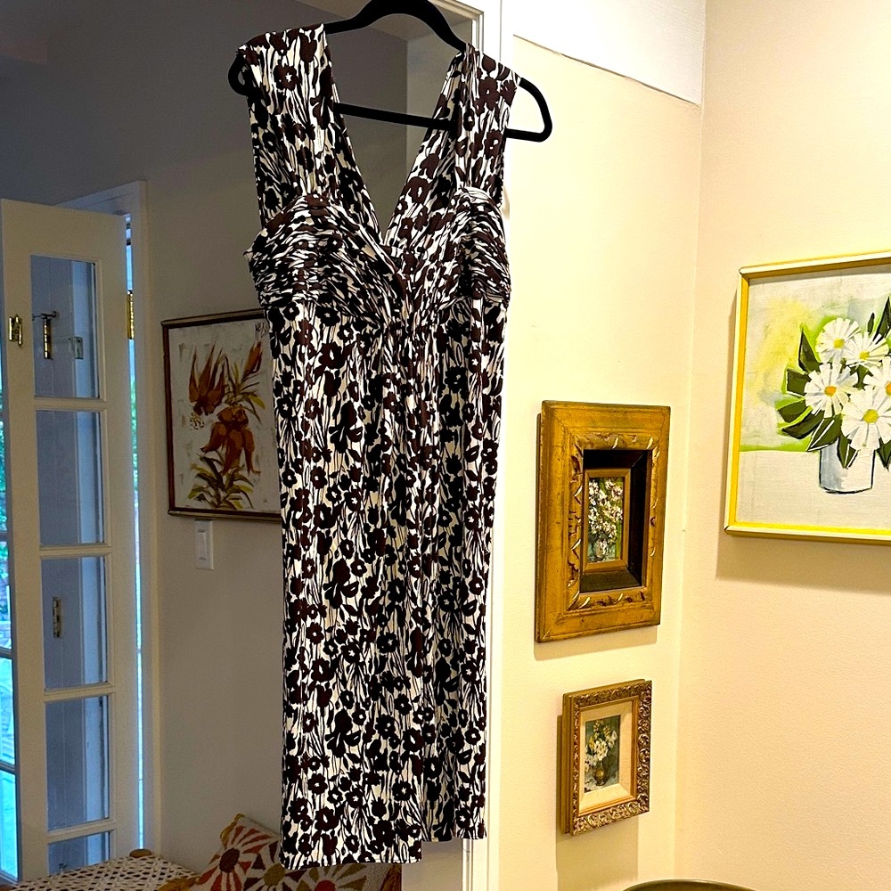 BCBG Max Azaria Dark Brown and White Floral Dress
